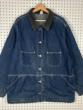 Lee Riveted 90s Denim Chore Jacket XL Blue Jean Button Work Wear Corduroy Collar